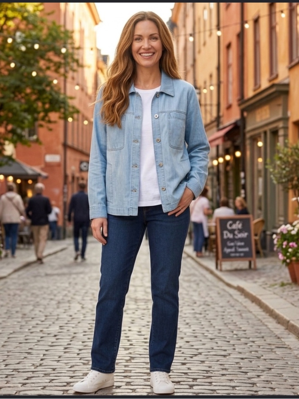 J. Jill Denim Barn Coat Jean Jacket Chambray Top Shacket Pockets Utility Shirt